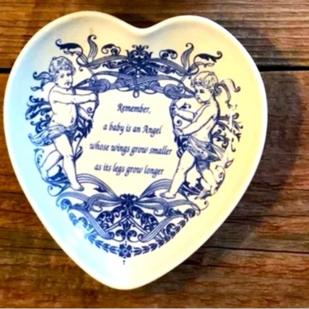 Spode Heart-Shaped Ceramic Dish with Blue Cherub Design